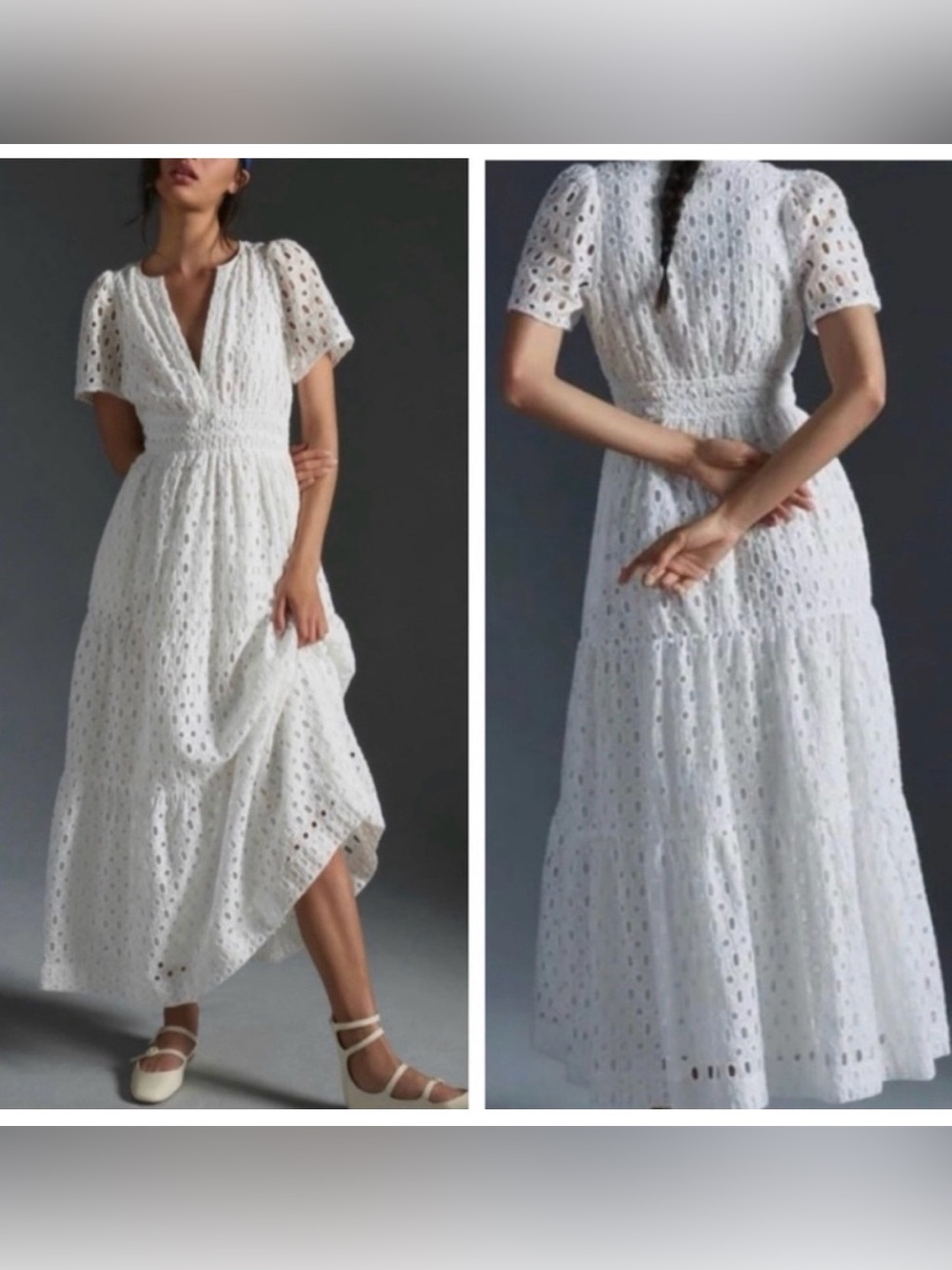 Anthropologie Somerset White Eyelet Maxi Dress Puff Sleeves XL